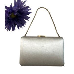 Vintage E.K Satin Kiss Lock Hard Case Clutch Bag With Gold Chain Handle